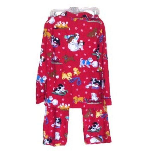 Nick & Nora Puppy Dogs Flannel Pajamas Red Medium - Picture 2 of 5